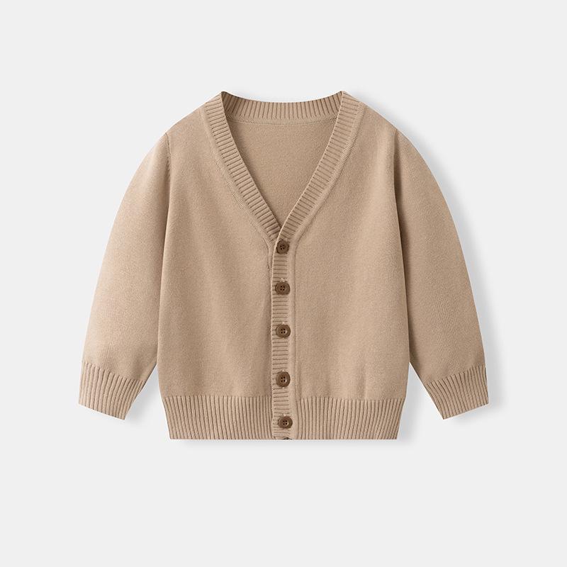 Spring & Autumn Kids' V-neck Knit Cardigan - Boys & Girls School Style Cotton Outerwear