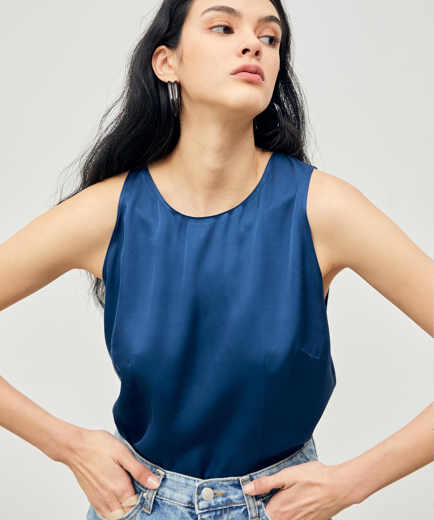 Onneu Unbalanced Sleeveless Blouse Turkish-Blue Blue/M