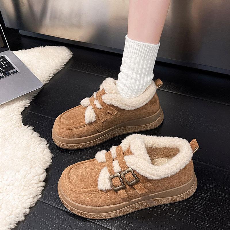 Leather women's shoes winter new velvet thermal cotton shoes thick-soled fluffy women's snow boots