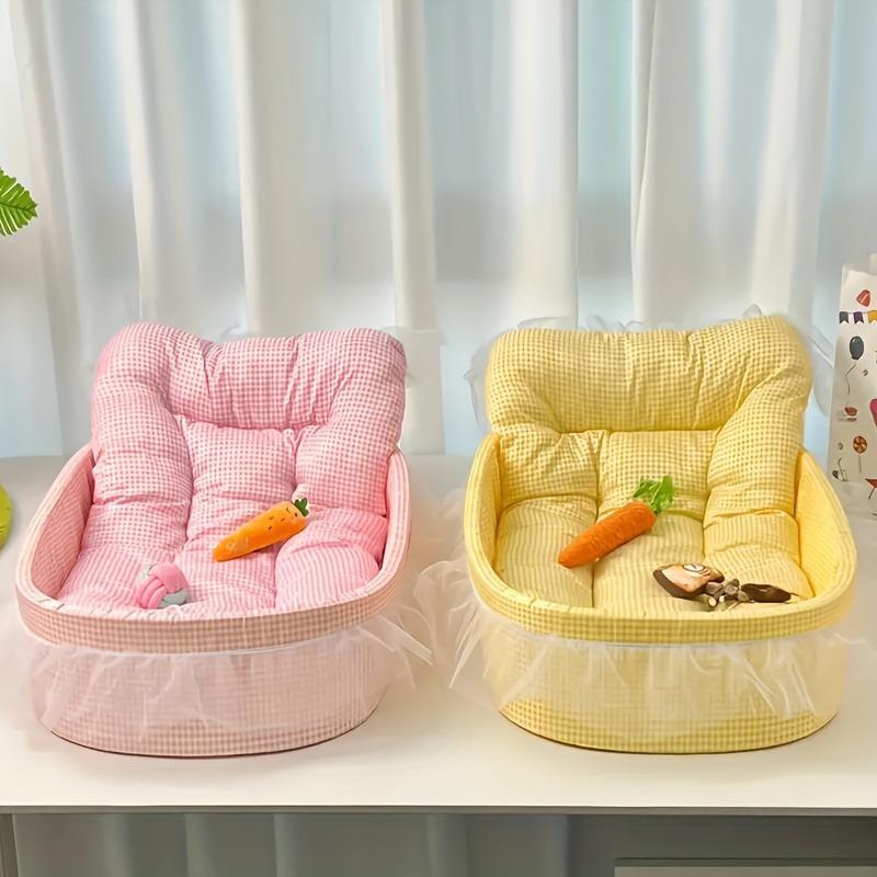 Four-season cat sofa bed with ruffle design, soft and anti-hairball. Fits cats and small dogs, multiple colors available.