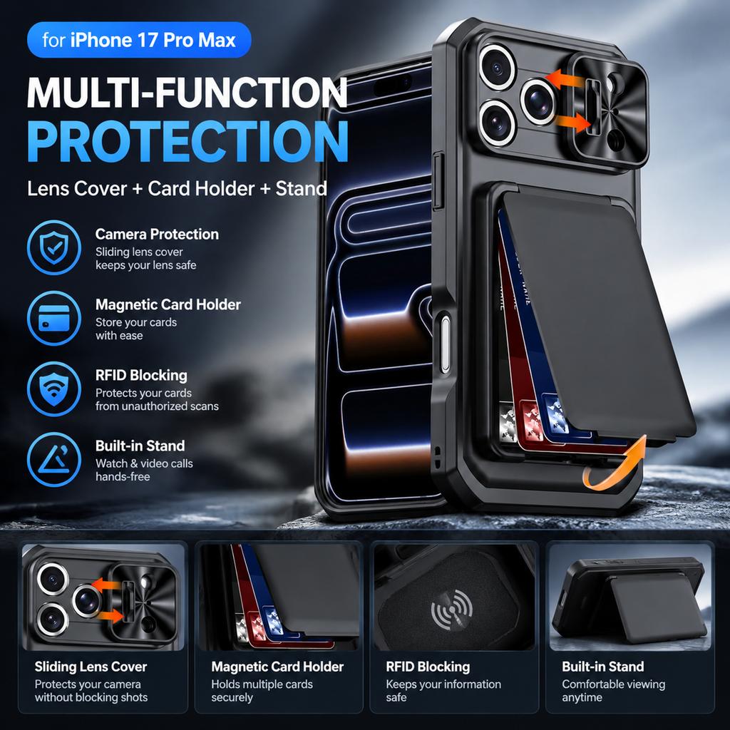 Magnetic Card Holder Case for iPhone 17 Pro Max