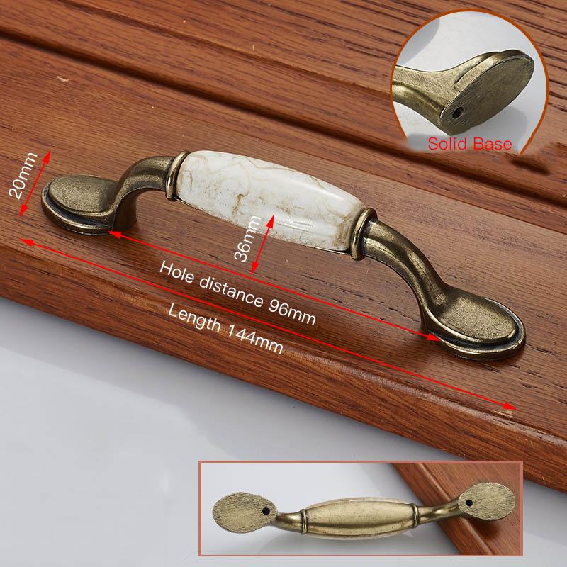 KAK Marble Lines Ceramic Cabinet Handles Zinc Alloy Drawer Knobs Wardrobe Door Handles Antique Bronze European Furniture Handle