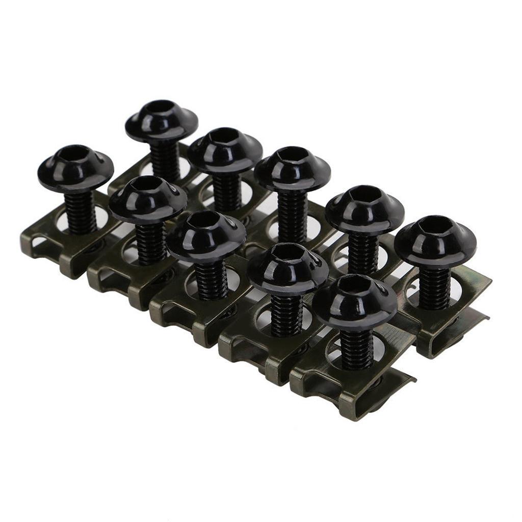 

10x Моторные болты обтекателя CNC M6 Крепеж Клипсы-пики скорости Шайбы Винты Пружинные гайки чёрный