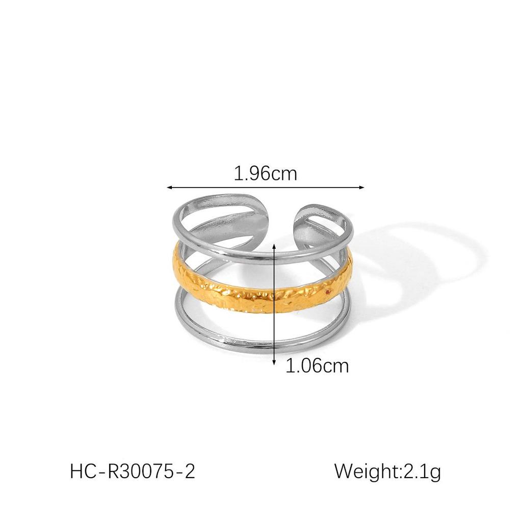 European-American Style Titanium Steel Open Ring - 18K Gold, Non-Fading, Three-Layer Line Design for Women