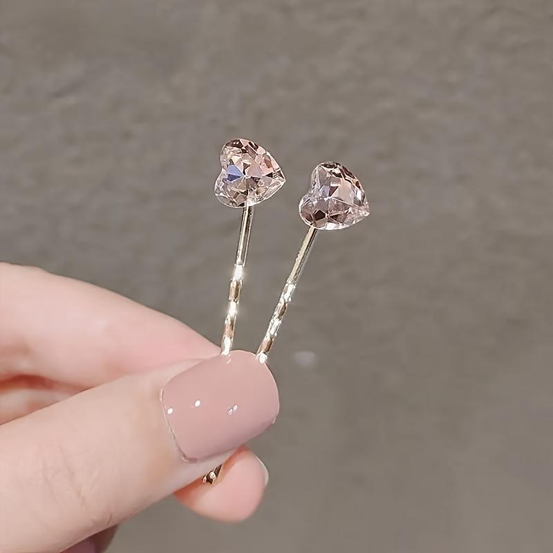 

1 пара элегантных заколок для волос в форме сердца со стразами для женщин, сверкающие хрустальные и сплавные заколки-автоматы, стильная элегантная заколка для волос, аксессуары для волос для женщин