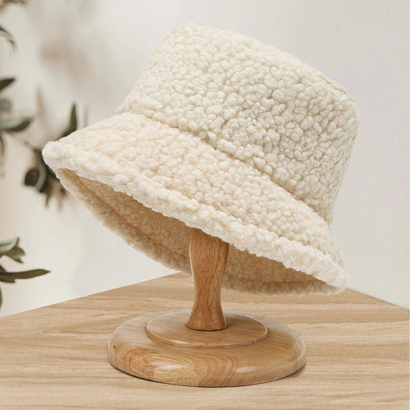 Autumn and winter thermal basin hat retro bucket hat word men and women lamb wool bucket hat