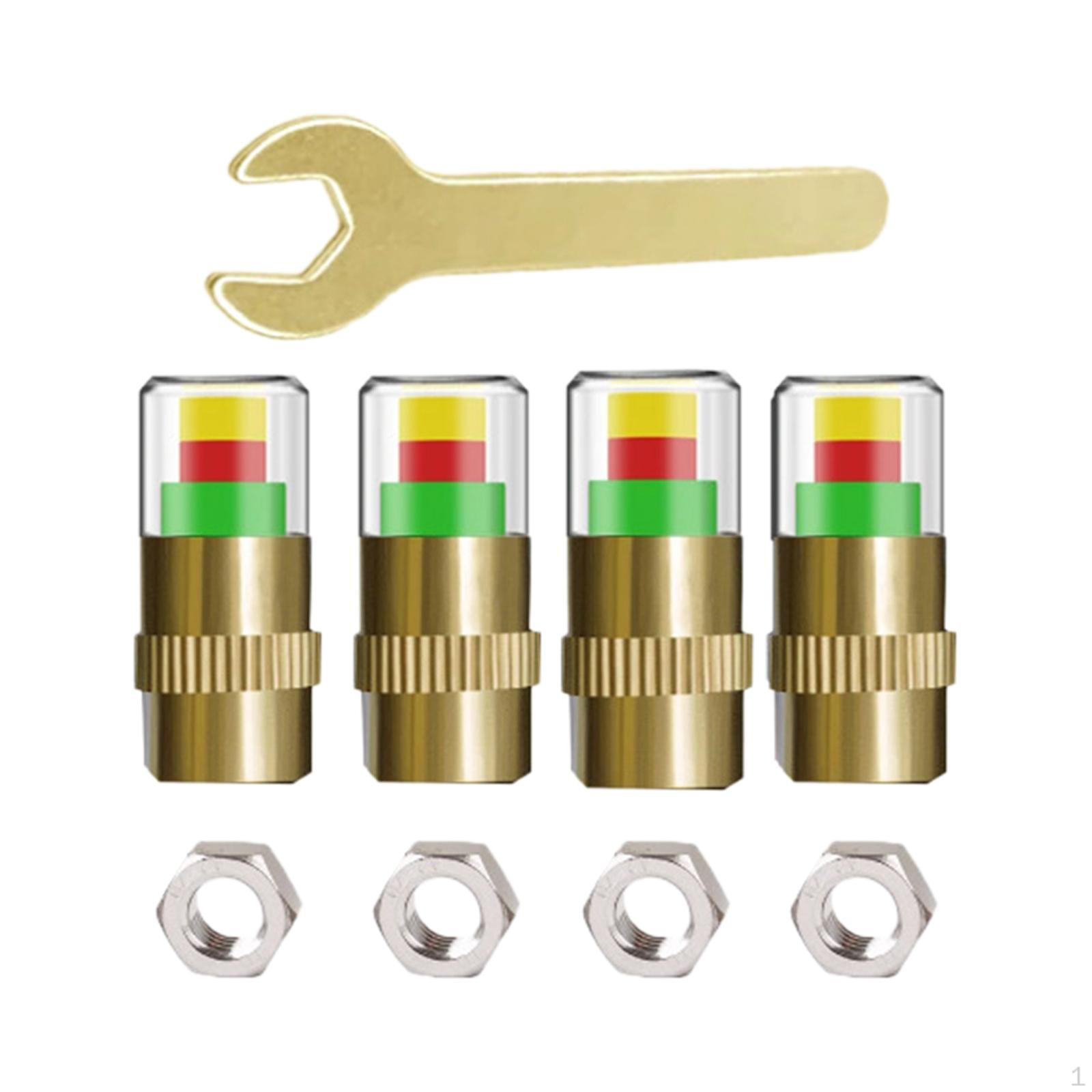 

4 шт., колпачки для контроля давления в шинах автомобиля, 3 цвета, универсальный гаечный ключ для золотой