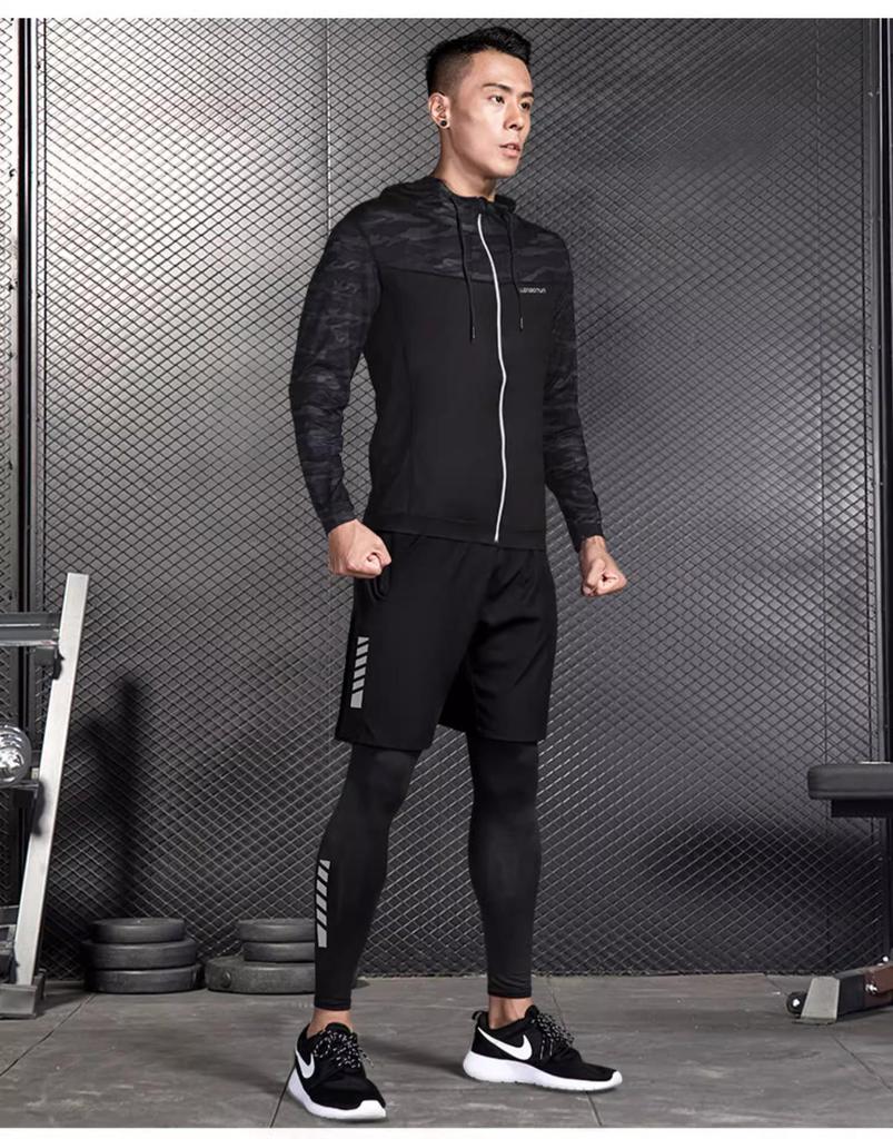Men's Quick-Dry Sports Set: Gym Vest, Tight Long Sleeve, Morning Run & Cycling Suit