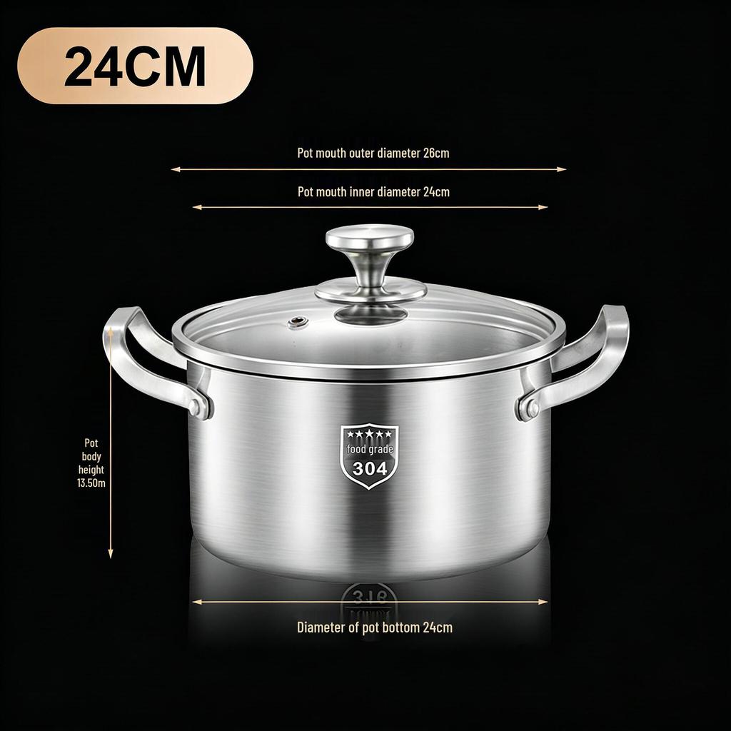 316L Stainless Steel Soup Pot with Handles - Non-Stick for Steaming, Cooking, and Stewing On Induction Cookers