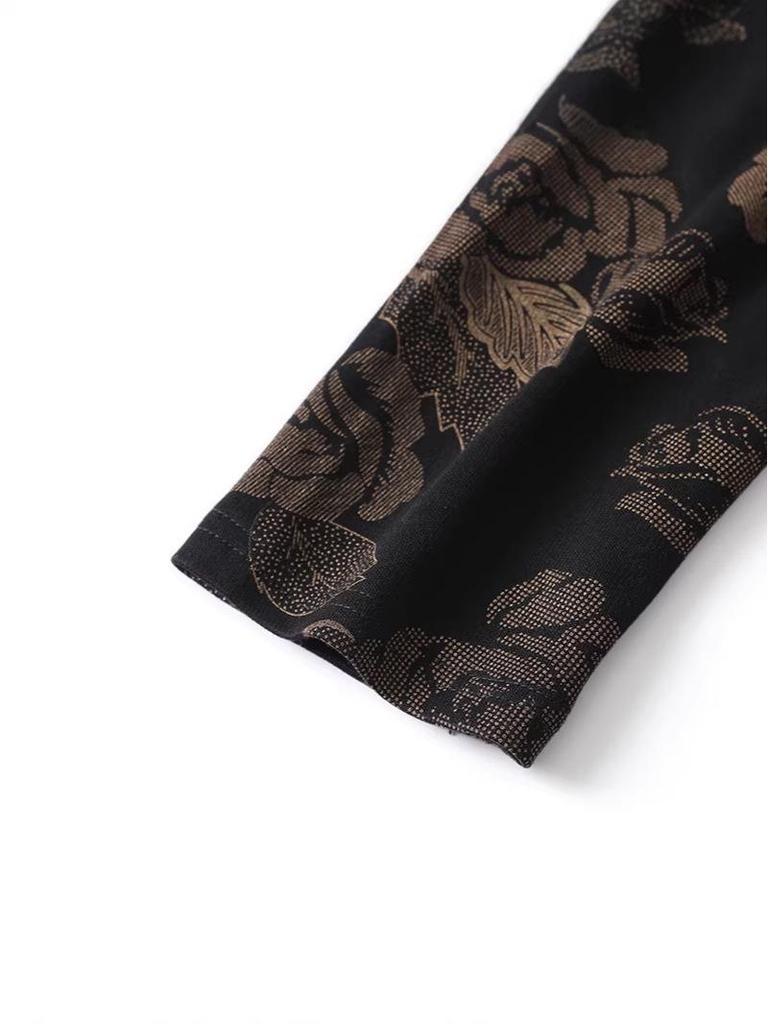 Spring New Plus Size Jacquard V-Neck Dress for Middle-Aged Women - Slimming, Long Sleeve, Stylish