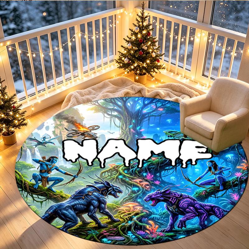 Custom Name Personalized Avatar Print Round Rug, Versatile Home Decor Carpet, for Playroom, Apartment, Balcony, Entryway, Hallway Gift