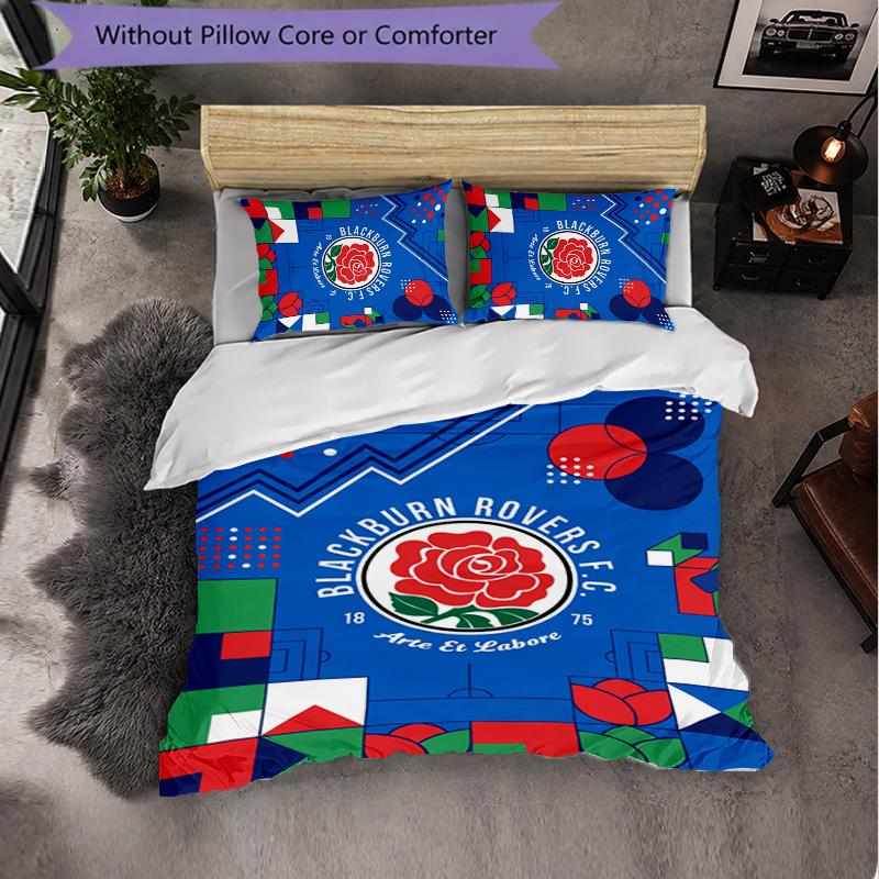 Blackburn Rovers Football 3 Piece Bedding Set Soft Duvet Cover Set with Pillowcases Printed Bedroom Decor Set for Home
