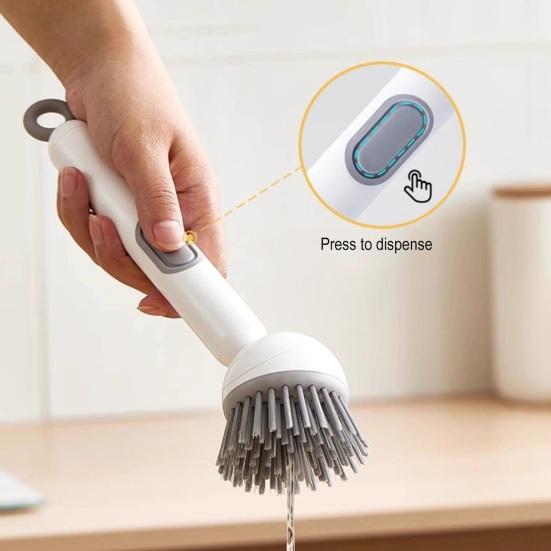 Cleaning Brush with Built-in Detergent Dispenser Adjustable Angle Rotating Scrub Function Wall Mount Kitchen Cleaning Scrubber