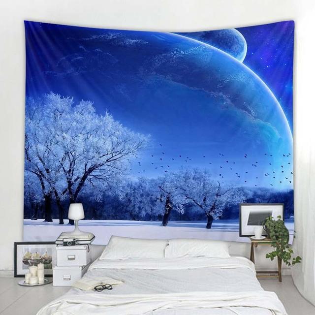 Christmas Snow Tapestry Santa Gifts Fireplace Christmas Tree Elk Wall Hanging Room Bedroom Dormitory Home Decoration