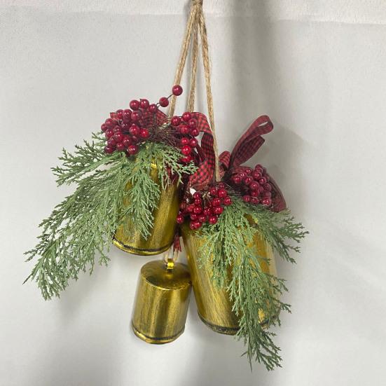 Christmas Column Bell Metal Texture Design Gradient Size Arrangement Natural Hemp Rope Lanyard Retro
