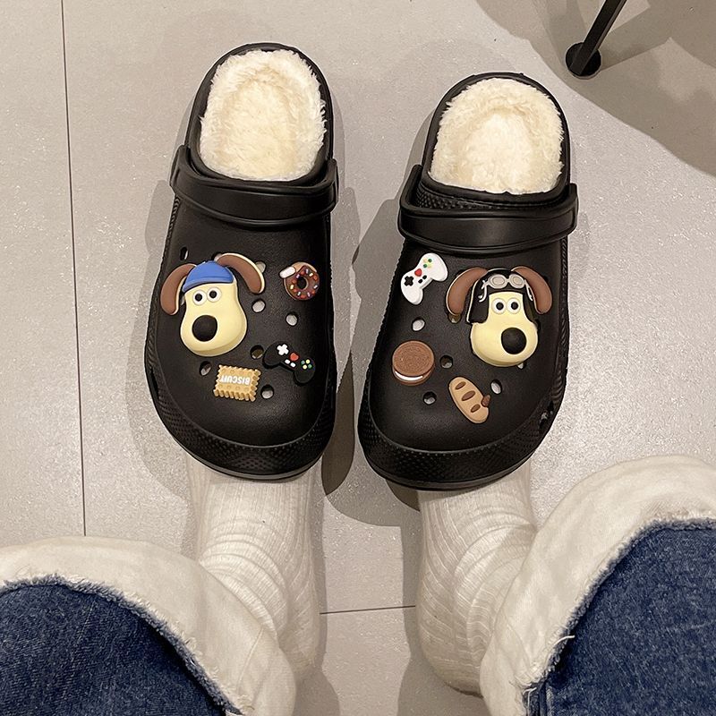 Cotton Drag Hole Shoes Women's Autumn and Winter New Cute Little Briquettes Outer Wear Thick Sole Warm Velvet DIY Winter