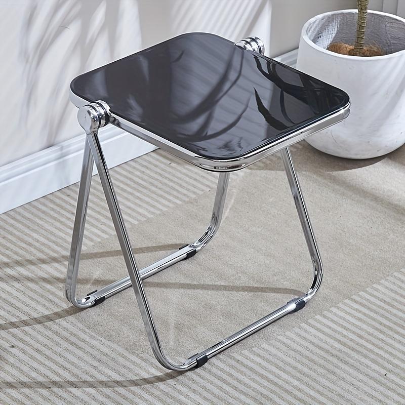 Acrylic Folding Side Table with Metal Frame, Sofa Bedside Laptop Table, Space Saving Small Coffee Table for Living Room Balcony