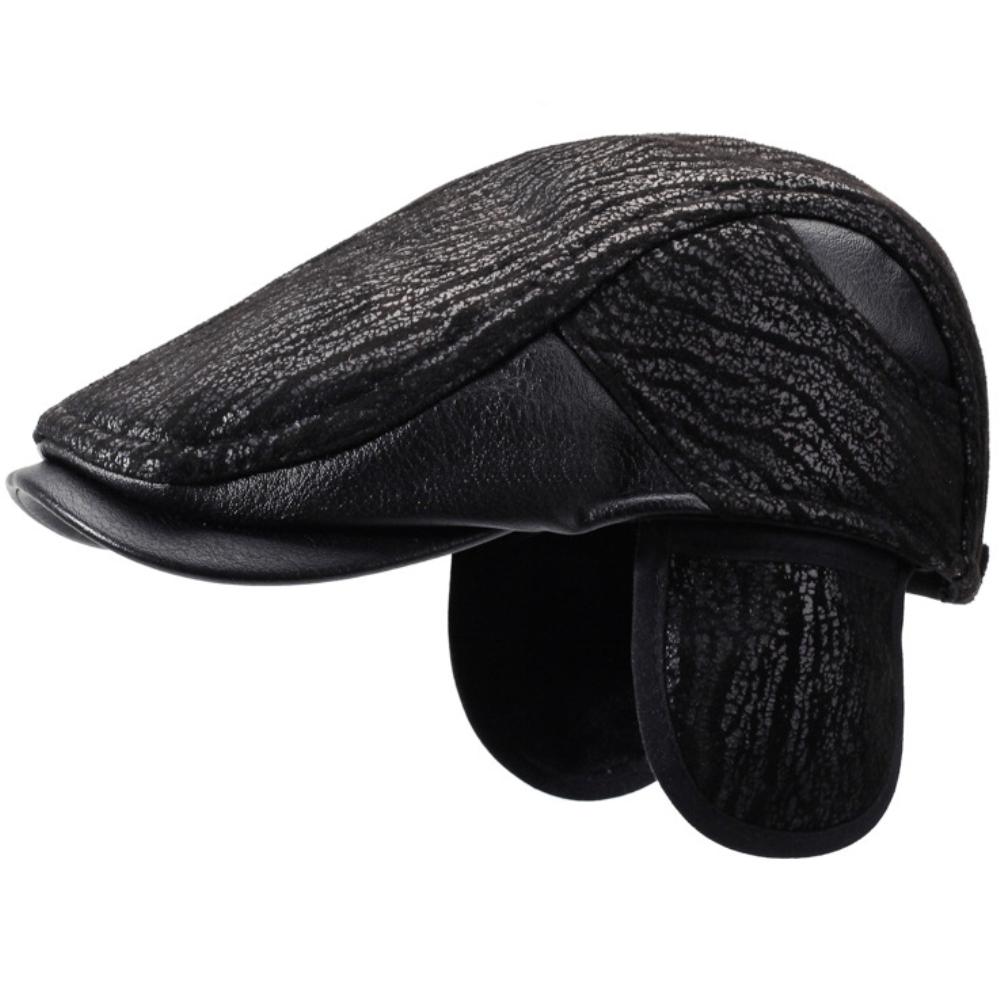 HT4845 Mens Beret Thick Warm Autumn Winter Hat Male Ivy Flat Cap Retro Beret Hat with Ear Flaps Dad Father Grandfather Beret Cap