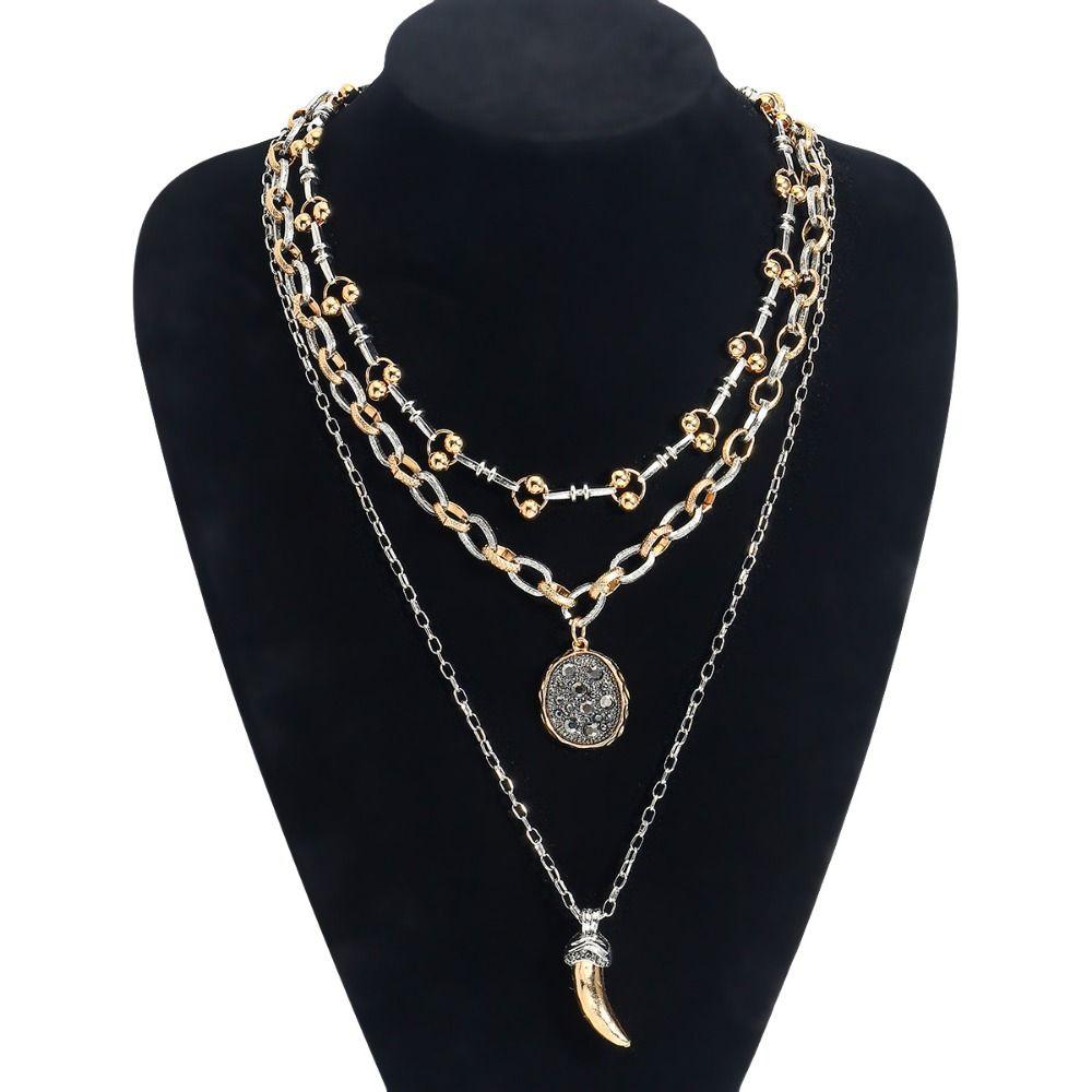 Advanced Sense Multilayer Necklace Exaggerated Sweater Chain Choker Clavicle Chain  Party