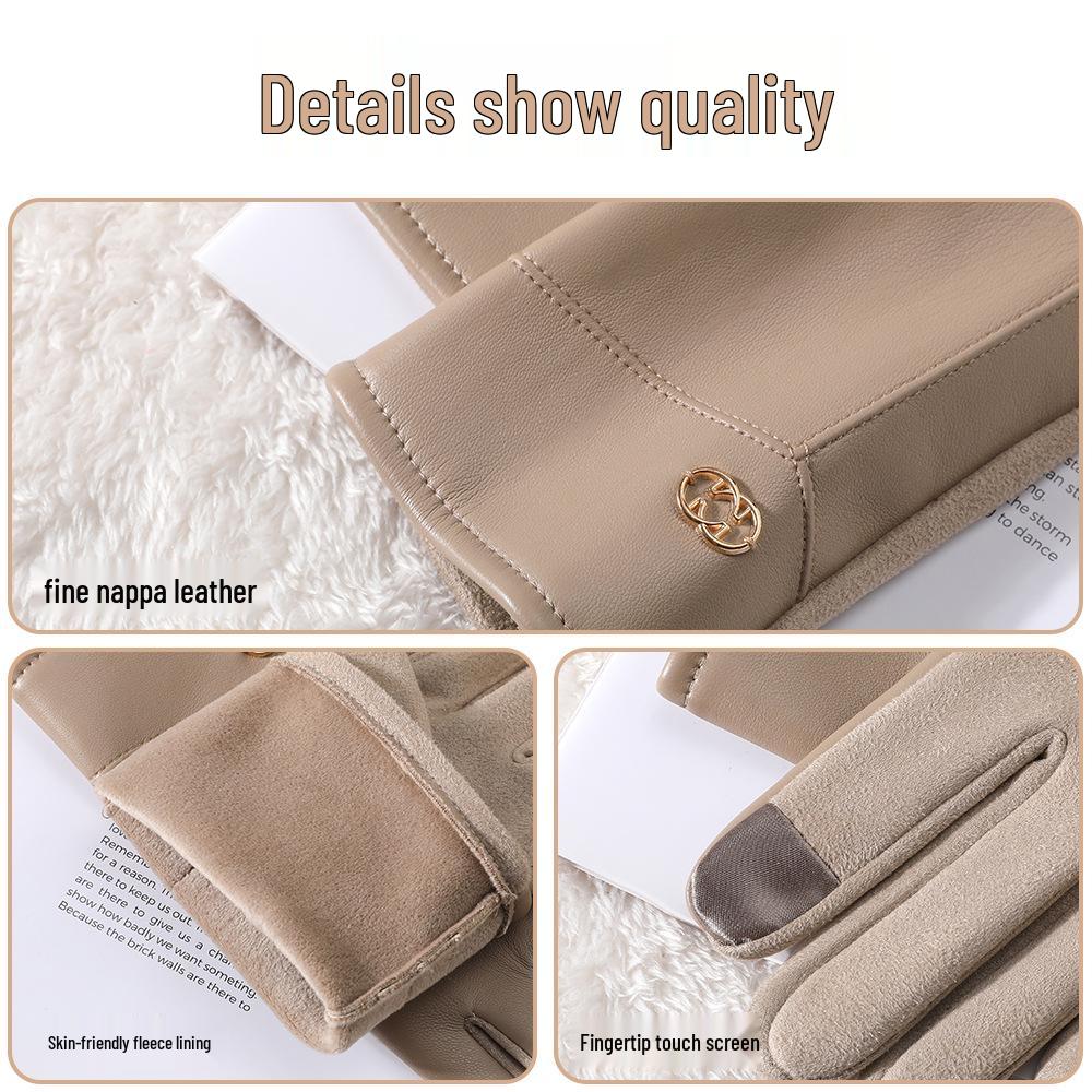 Women's Winter Touchscreen Gloves: Warm, Velvet-Lined, PU Leather, Windproof and Cute for Outdoor Driving & Cycling