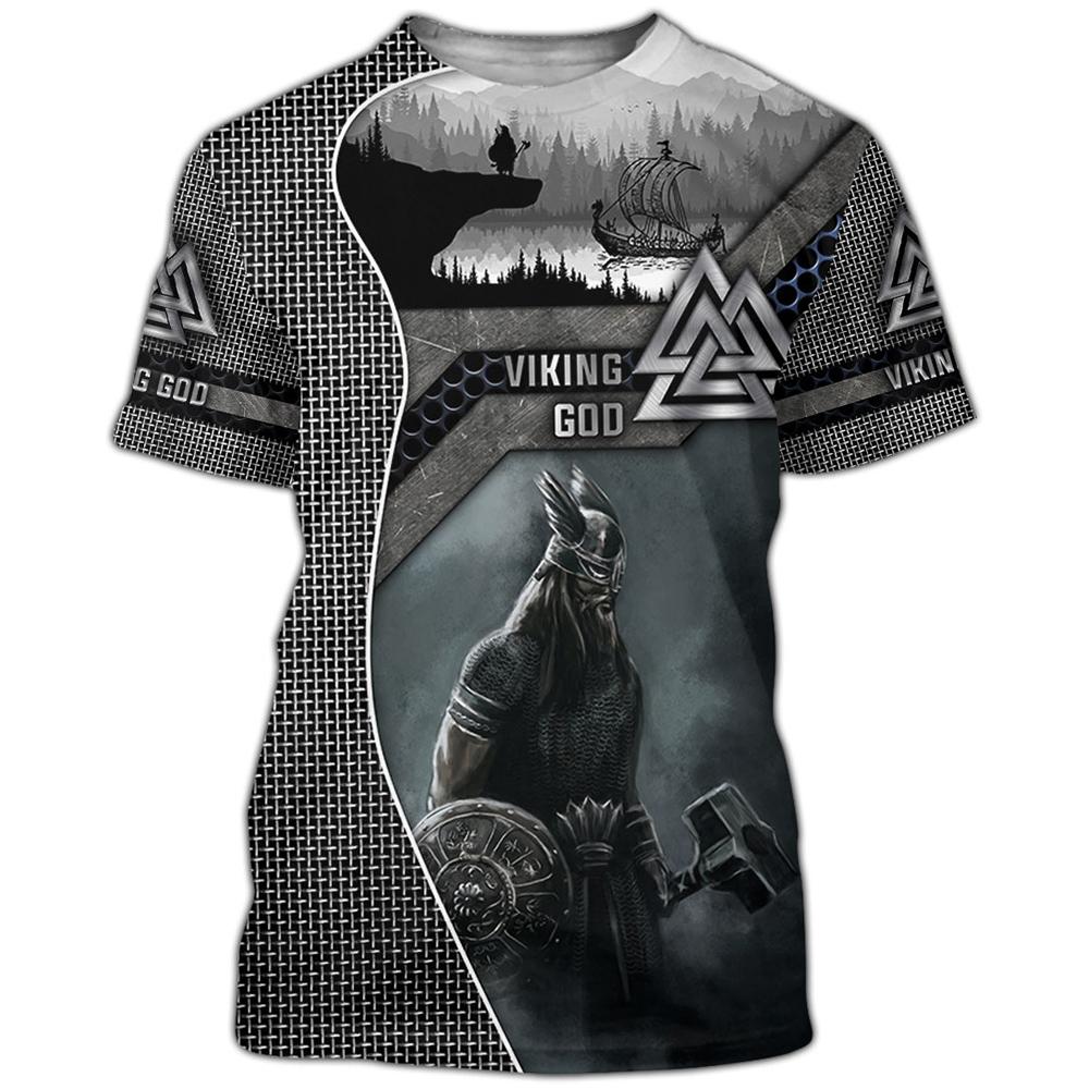 Neuestes Viking 3D-gedrucktes Harajuku Herren-T-Shirt Sommermode Outdoor-Straßenkleidung O-Ausschnitt Großes kurzärmliges Sportoberteil