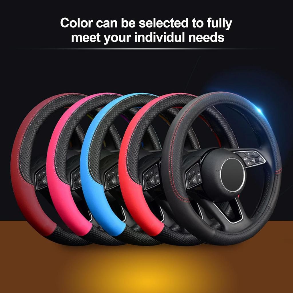 LABBYWAY Steering Wheel Cover, Universal Fit 15 Inch Microfiber Leather Car Wheel Protector, Anti-Slip, Pink