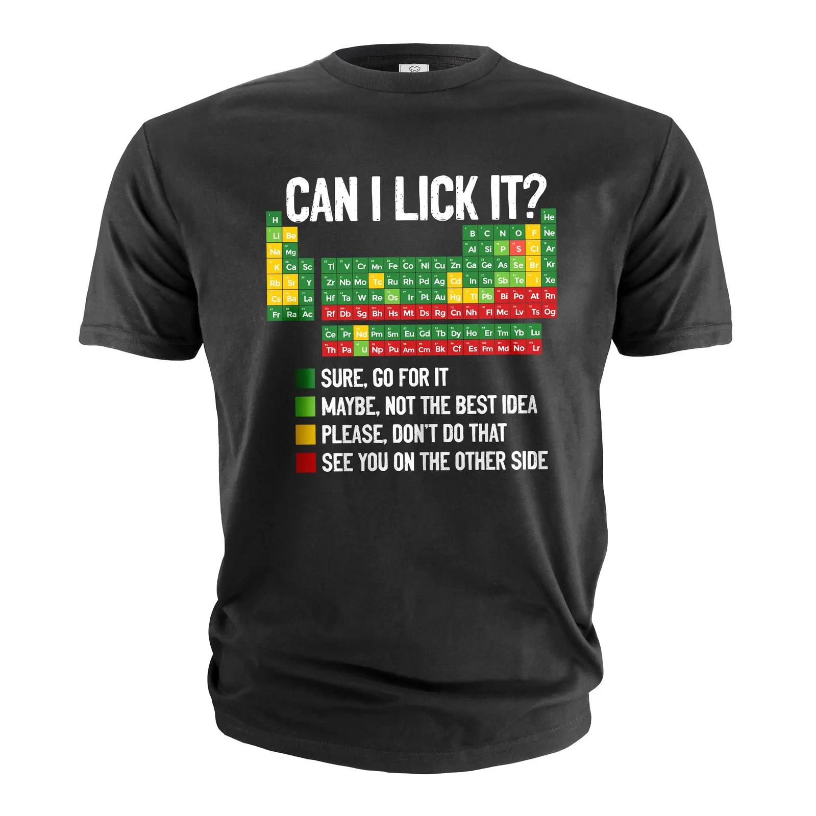 Men s funny periodic table chemical elements guide T-shirt can I lick it guide M