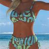 New Sexy European and American Bikini Print Lace-up Halter Swimsuit Women