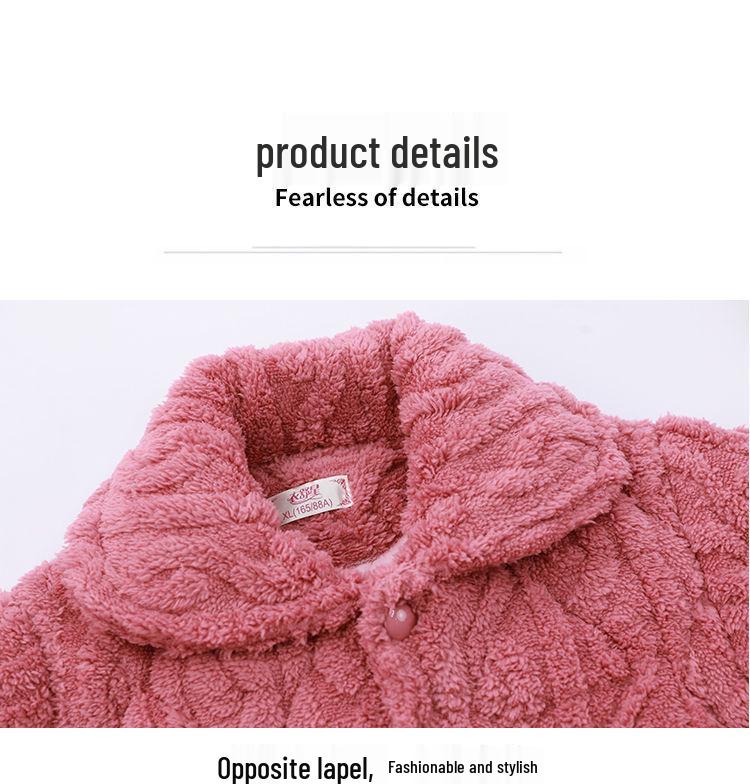 Three-Layer Fleece-Lined Quilted Winter Pajama Set for Elderly Women - Warm Coral Fleece Home Wear & Outerwear