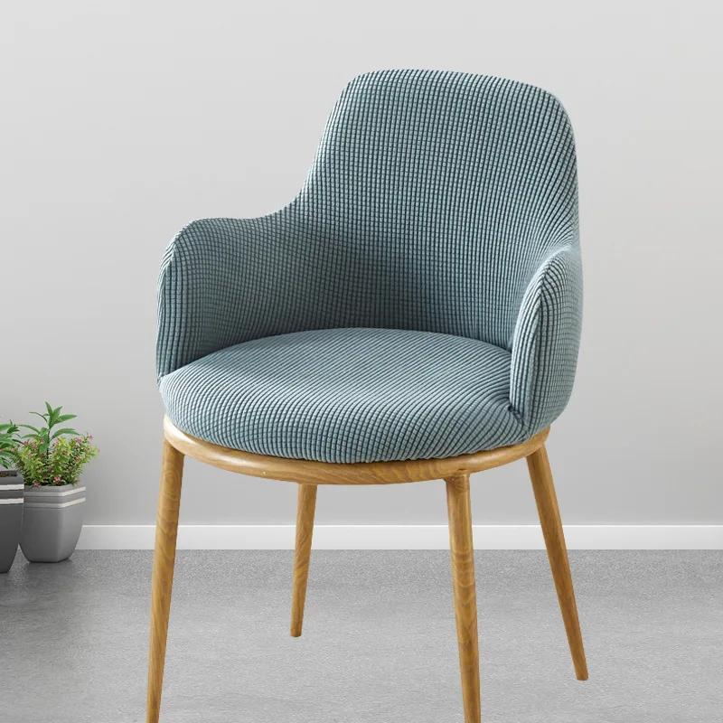 Solid Color High Arm Chair Cover Stretch Dining Chair Slipcover Fundas Para Sillas Makeup Spandex Round Bottom Chair Covers