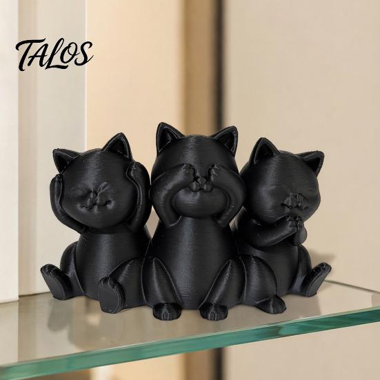 Aesthetic Cat Art Three Wise Cats Figurines, 3D Printed Minimalist Statue for Desk Decorative Sculptures Decor, Ancient Wisdom Ornament Home