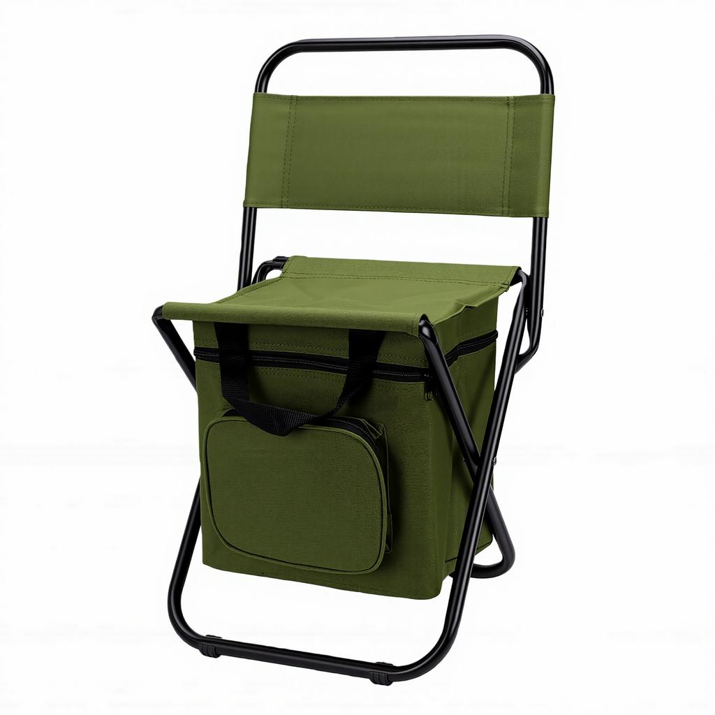 Fishing Chair with Cooler Bag OD Green 220.46lb Load Bearing Portable Foldable Fishing Backrest Stool for Outdoor
