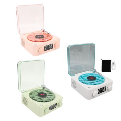 Vintage Pikap Çalar Bluetooth Hoparlör 4 Mod Taşınabilir Kablosuz Pikap Stereo Hoparlör Saatli