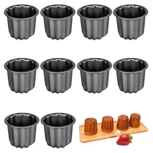

10-Piece Carbon Steel Cake and Canel Molds, Kitchen Baking Tools, Small Pastry Molds (Gray)