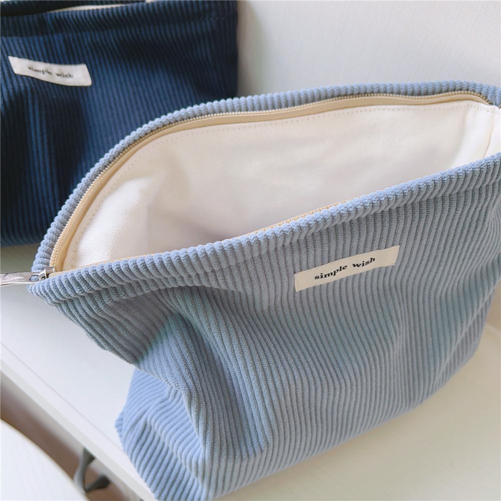 New Simple Solid Color Corduroy Cosmetic Bag Clutch Bag Travel Makeup Organizer Storage Bag Beauty Toiletry Wash Zipper Pouch