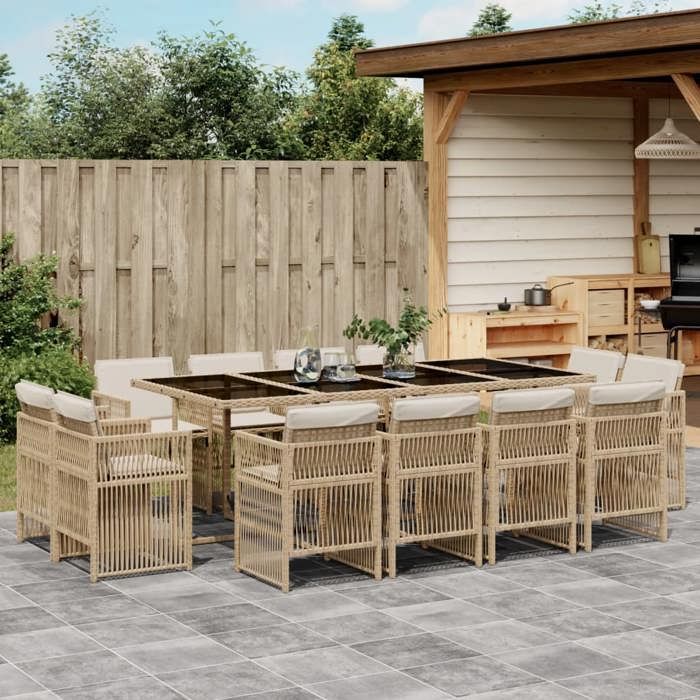 VidaXL Garden Dining Set with Cushions 13 Pcs, Table and Chairs with Foldable Backrest, Outdoor Furniture Patio 3211042