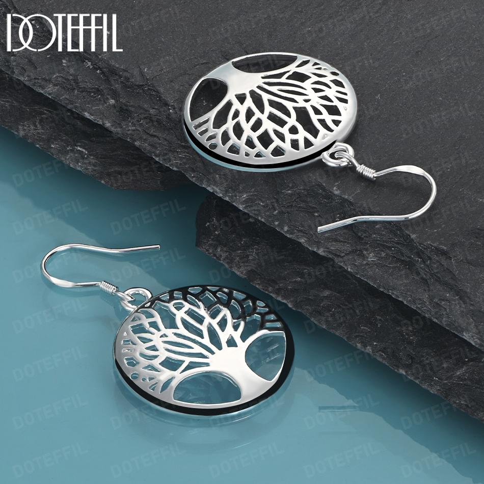 Pandantiv copac rotund din argint 925 cu cercei piercing Bijuterii de nunta la moda