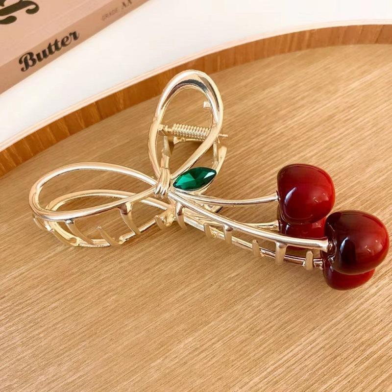 1pc Korean Sweet Cherry Bow Grab Clip Small Fresh Hairpin Shark Clip Hair Clip Simple Style Hair Clip Hair Accessories