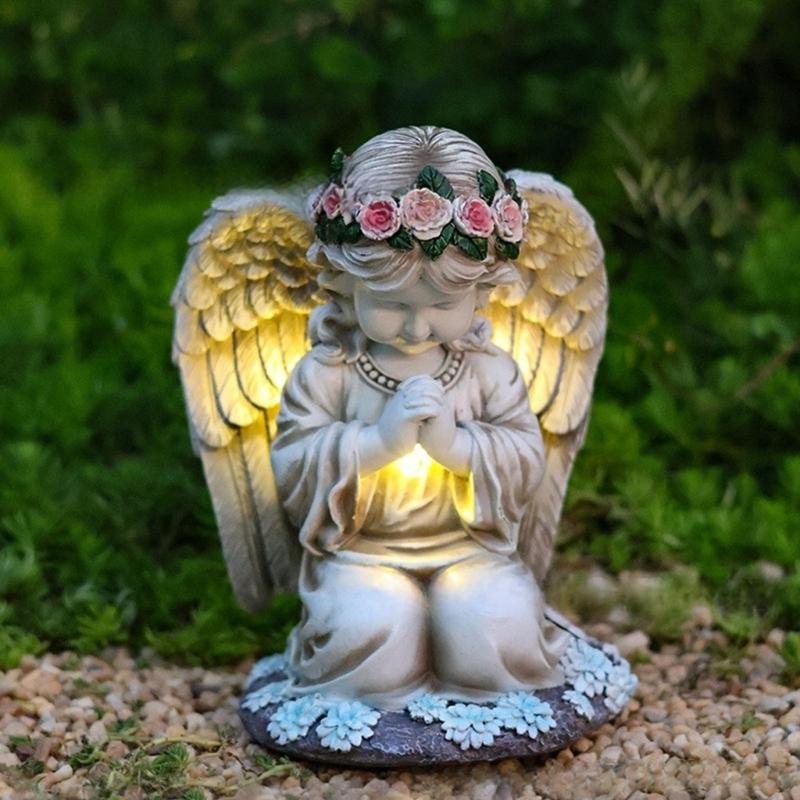 Figurka Anioła Modlącego LED Lampa Solarna do Dekoracji Ogrodu i Podwórka Wodoodporna Statua Ornament Nagrobny Cmentarny