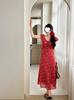 French beautiful V-neck floral dress women's summer new holiday style temperament waist long dress tea break dress