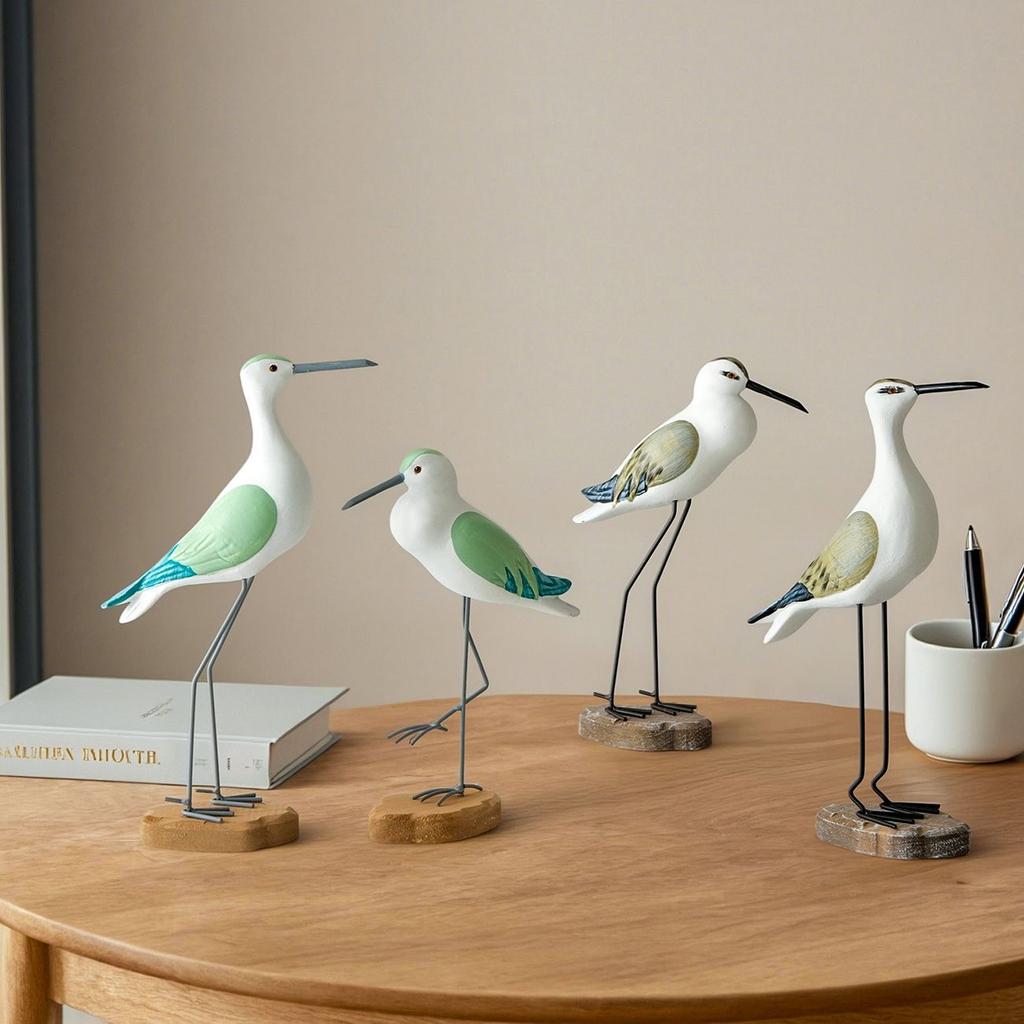 2pcs Wooden Seagull Statues – Nautical Coastal Bird Figurines for Beach Home Decor