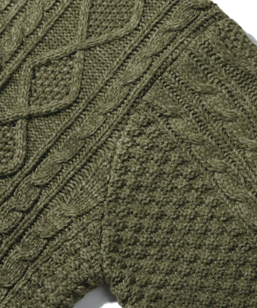 TRILLION Washable Aran Cable Hooded Zip-Up Knit (Khaki)