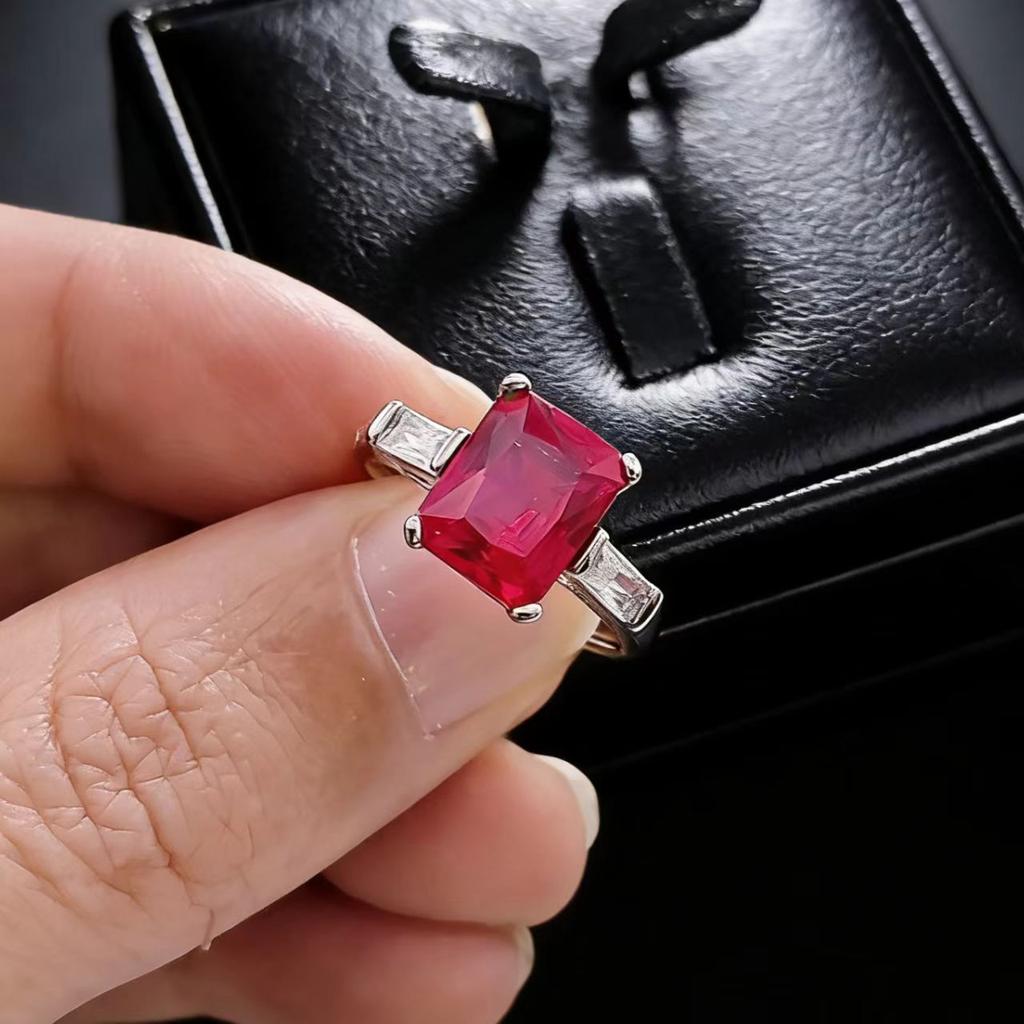 Handicraft Imitation 8 * 10 Rectangular Ruby Ring Light Luxury High-End Square Colored Treasure Ring Jewelry