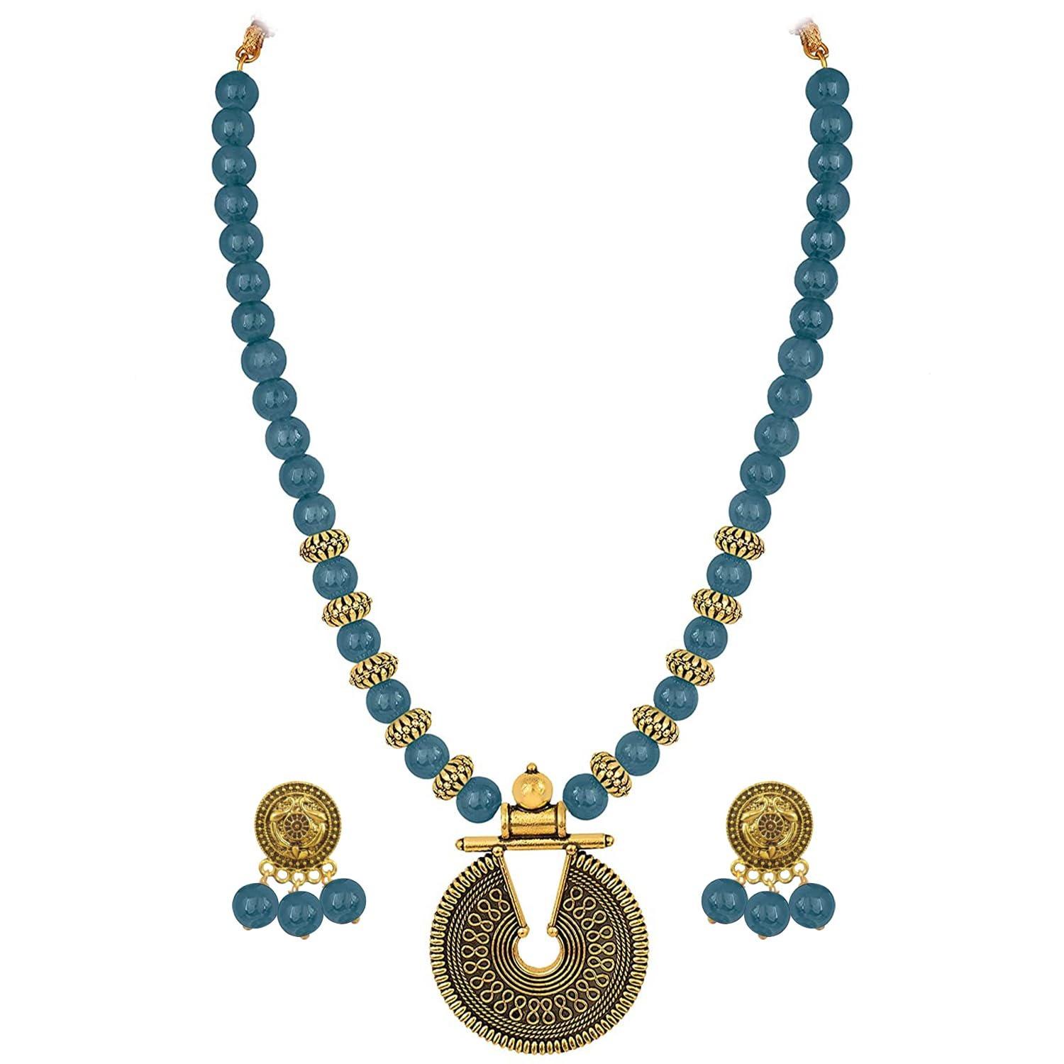 

Золотой морской синий набор ожерелья с бусинами, дизайн с подвеской-замочной скважиной, регулируемая длина, дизайнерский набор для женщин и девушек Onesize морской синий