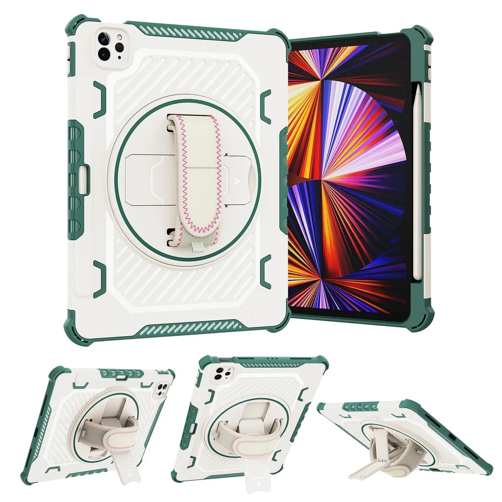 Case for IPad Pro 12.9 Air 11 13 2024 360 Kickstand Hand Strap Pencil Holder Cover IPad A16 11th 10.9 7 8th 10.2 Mini 4567 Funda