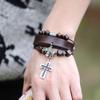 Beaded cross leather bracelet real leather bracelet punk style