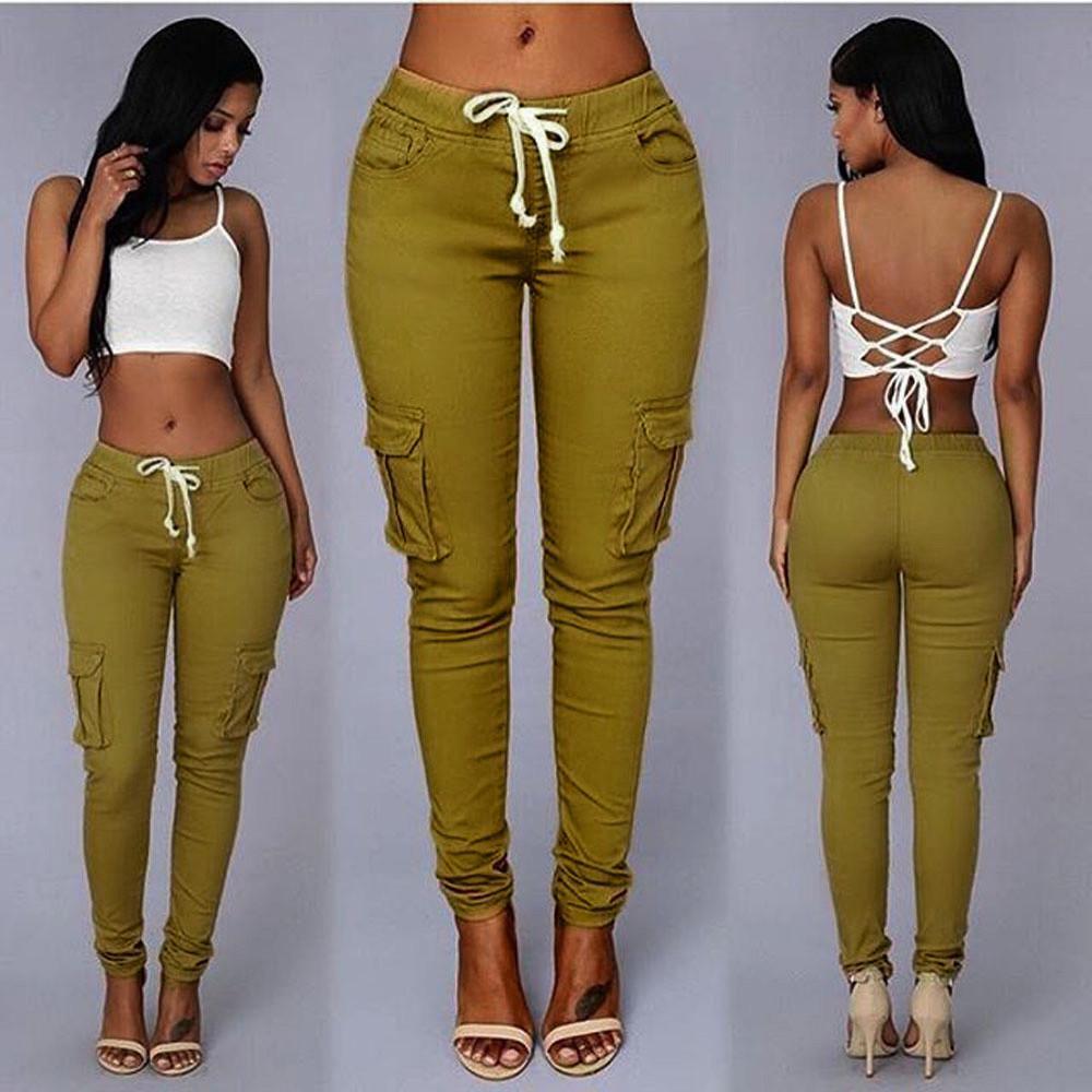 Fashionable Sexy Women High Waist Stretch Slim Casual Pants With Elegant Pockets