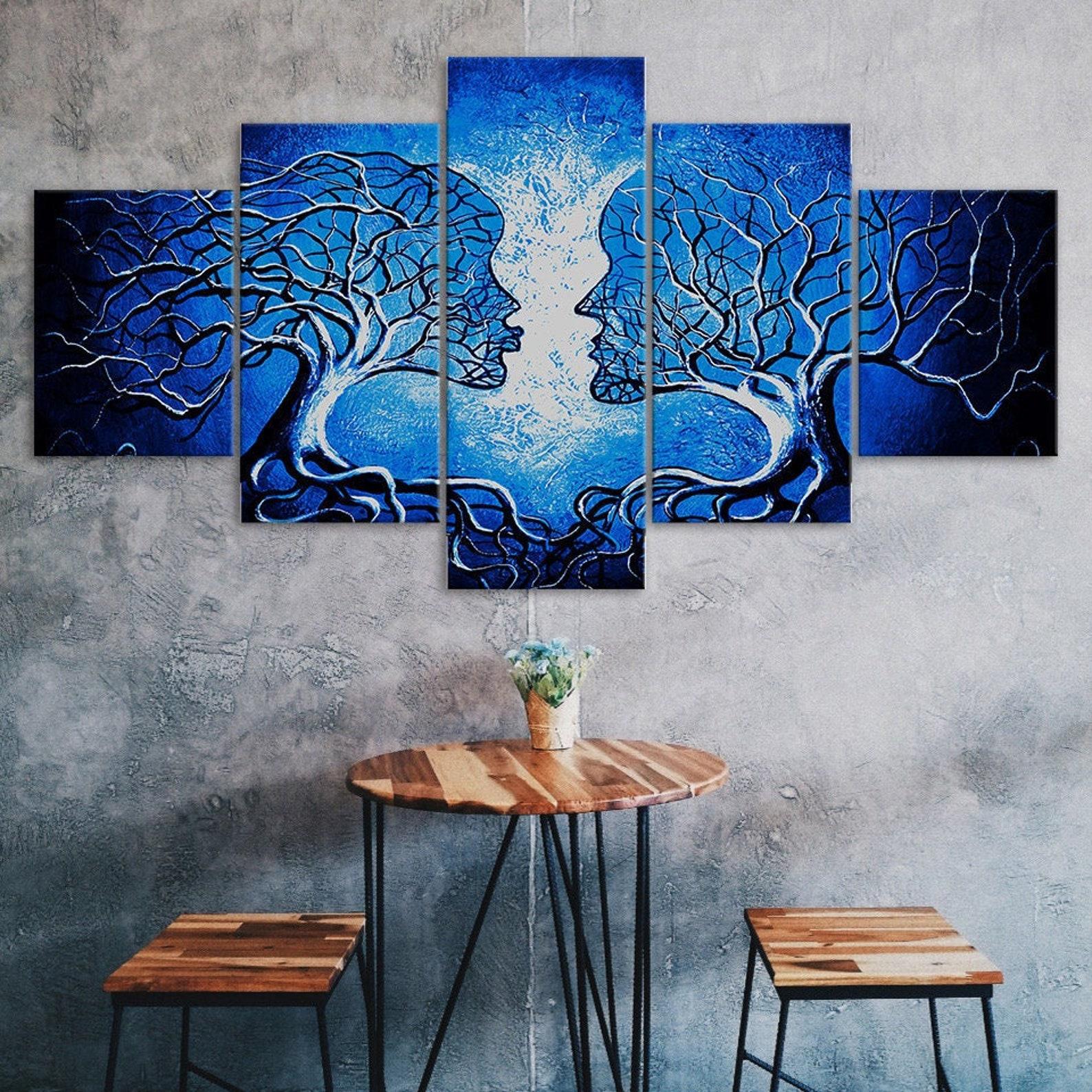 

Abstract People Figures Woman Man Blue Scene 5 Piece Five Panel Canvas Print Modern Wall Art Poster Home Decor Gift For Him Her 20X35 20X45 20X55CM