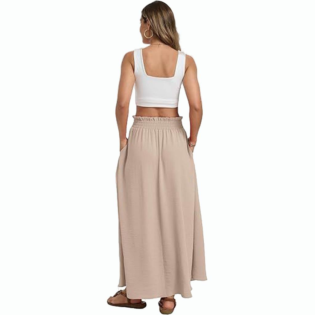 Women's High-Waisted Flowy A-Line Skirt With Tie-Waist, -Color Summer Dress With Elastic Waistband
