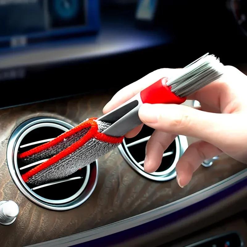 3PCS Car Double Head Brushes Air Vent Detailing Cleaning Conditioner Grille Duster Wipe Auto Cleaner Car Interior Cleaning Tools